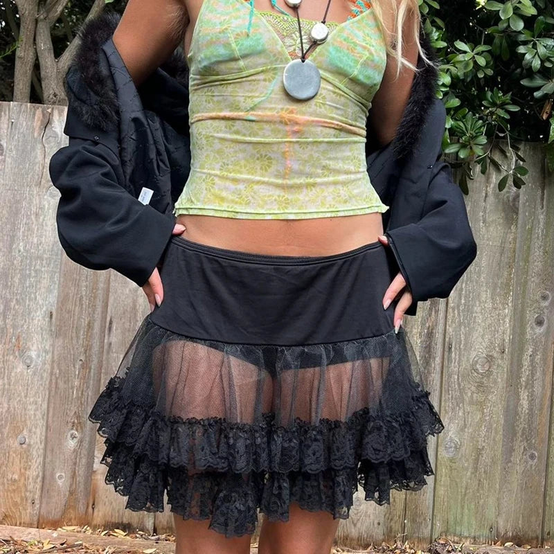 Tiered Lace Flared Vintage Skirt