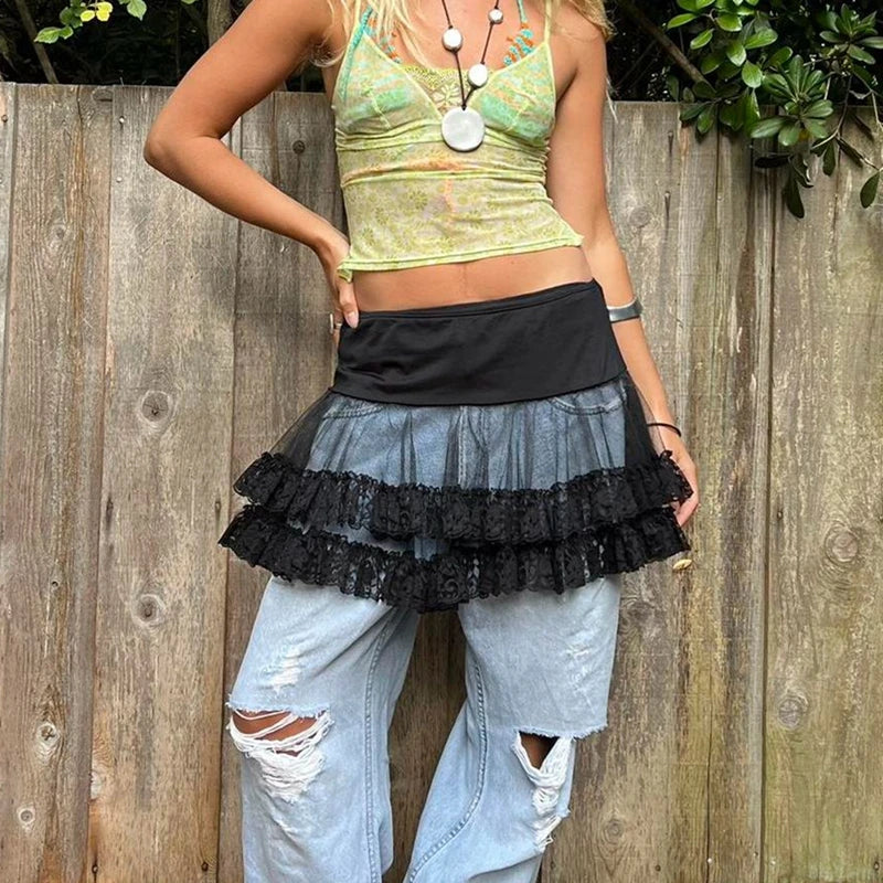 Tiered Lace Flared Vintage Skirt