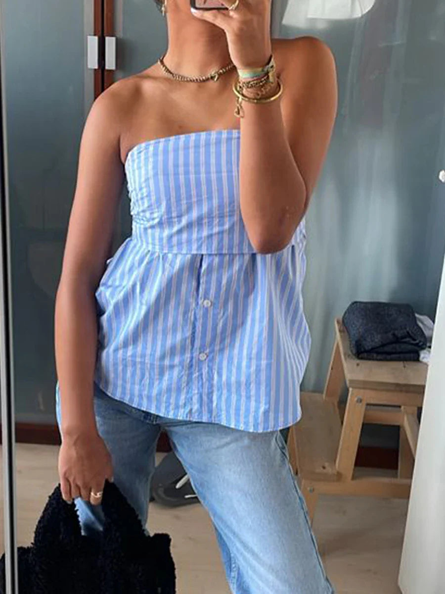 Striped Strapless Tube Crop Top