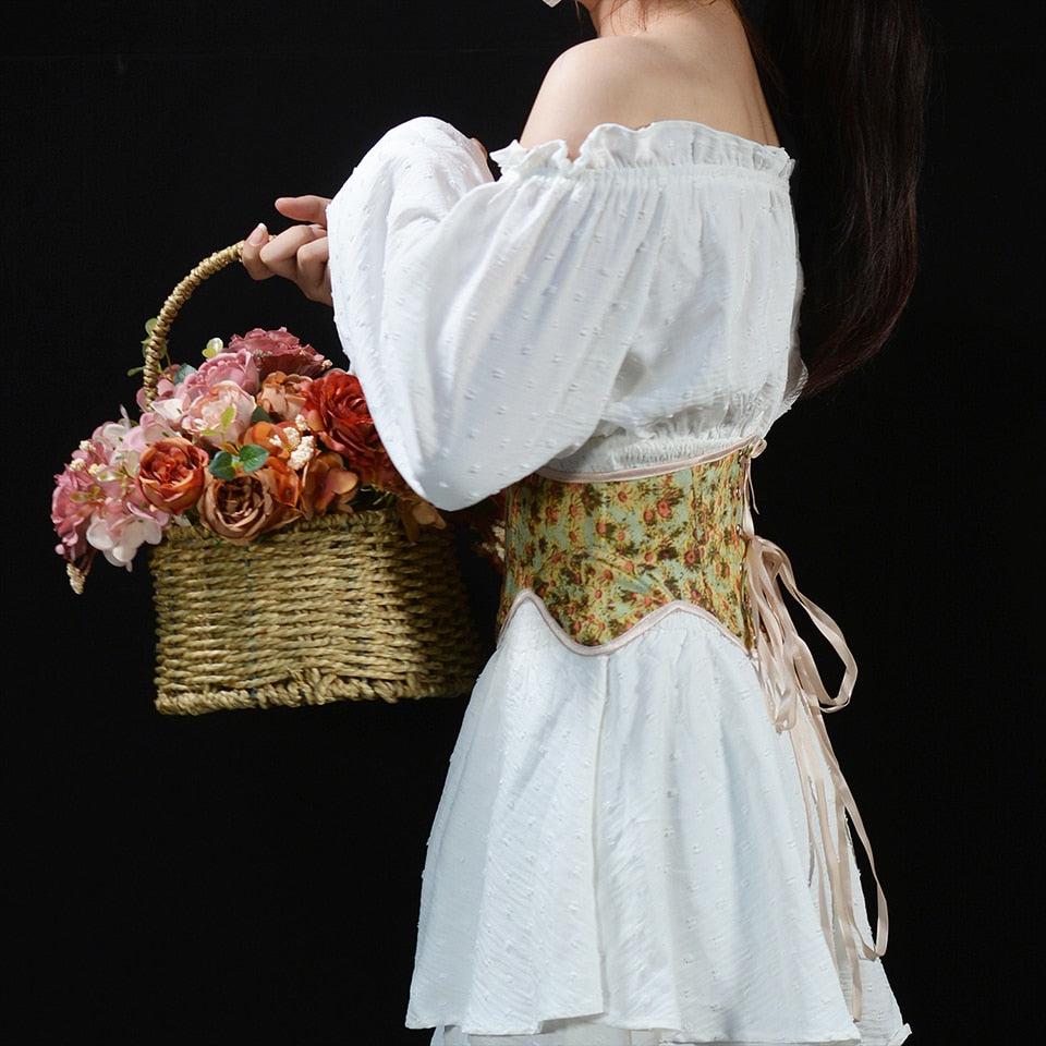 Cottagecore Ribbon Lace Up Waist Corset - Fashionpara