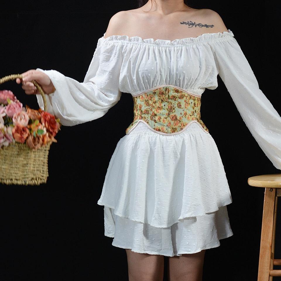 Cottagecore Ribbon Lace Up Waist Corset - Fashionpara