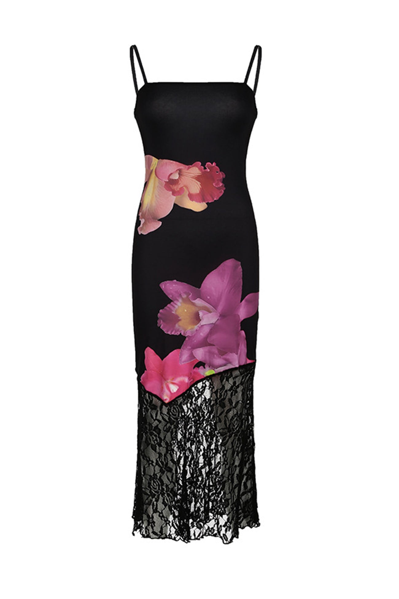 Cotton Floral Print Lace Hem Fishtail Dress