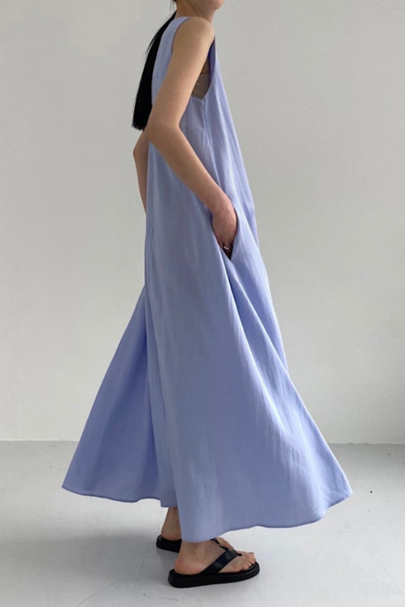 Cotton Loose Pocketed Tank Dress - Fashionpara