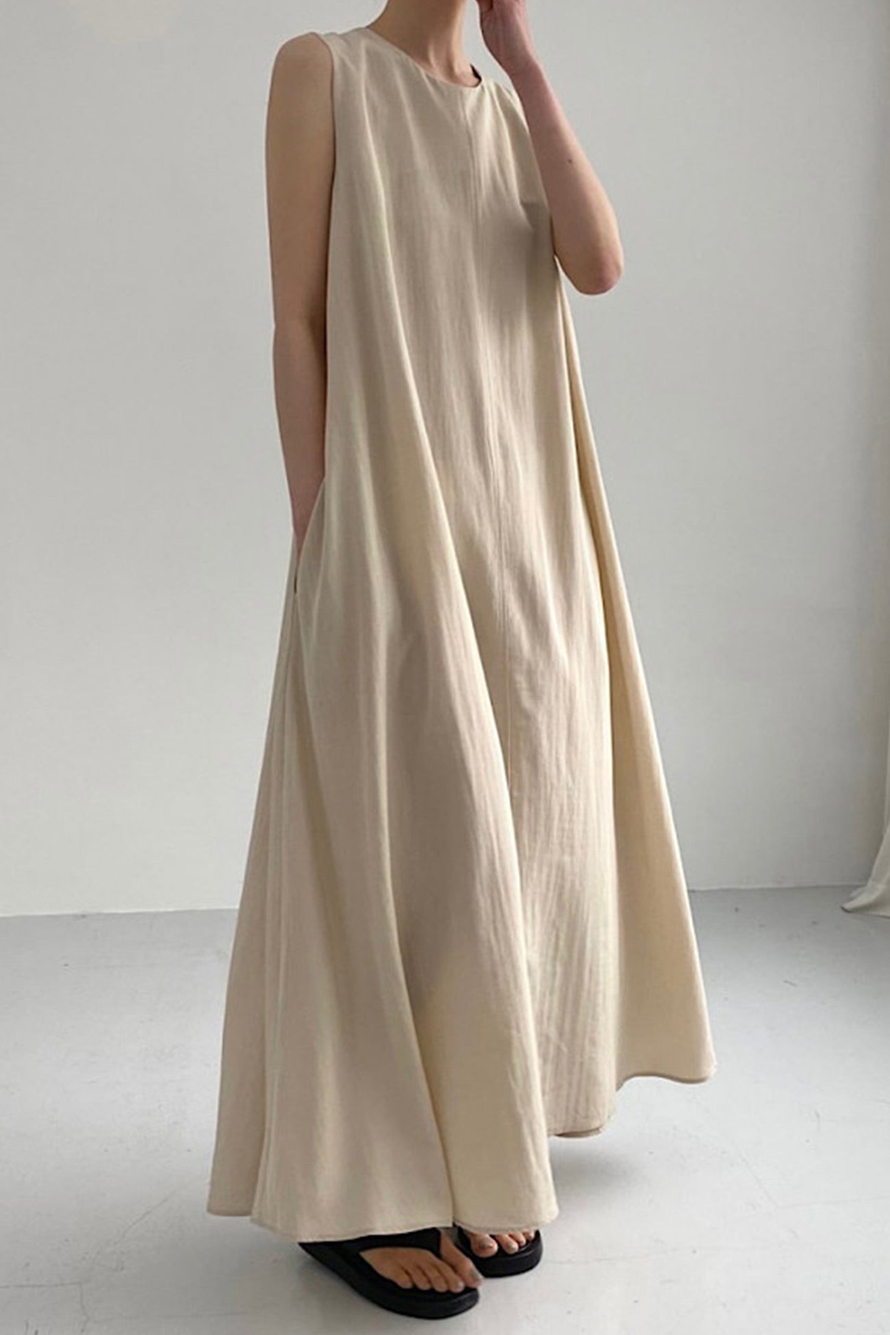 Cotton Loose Pocketed Tank Dress - Fashionpara