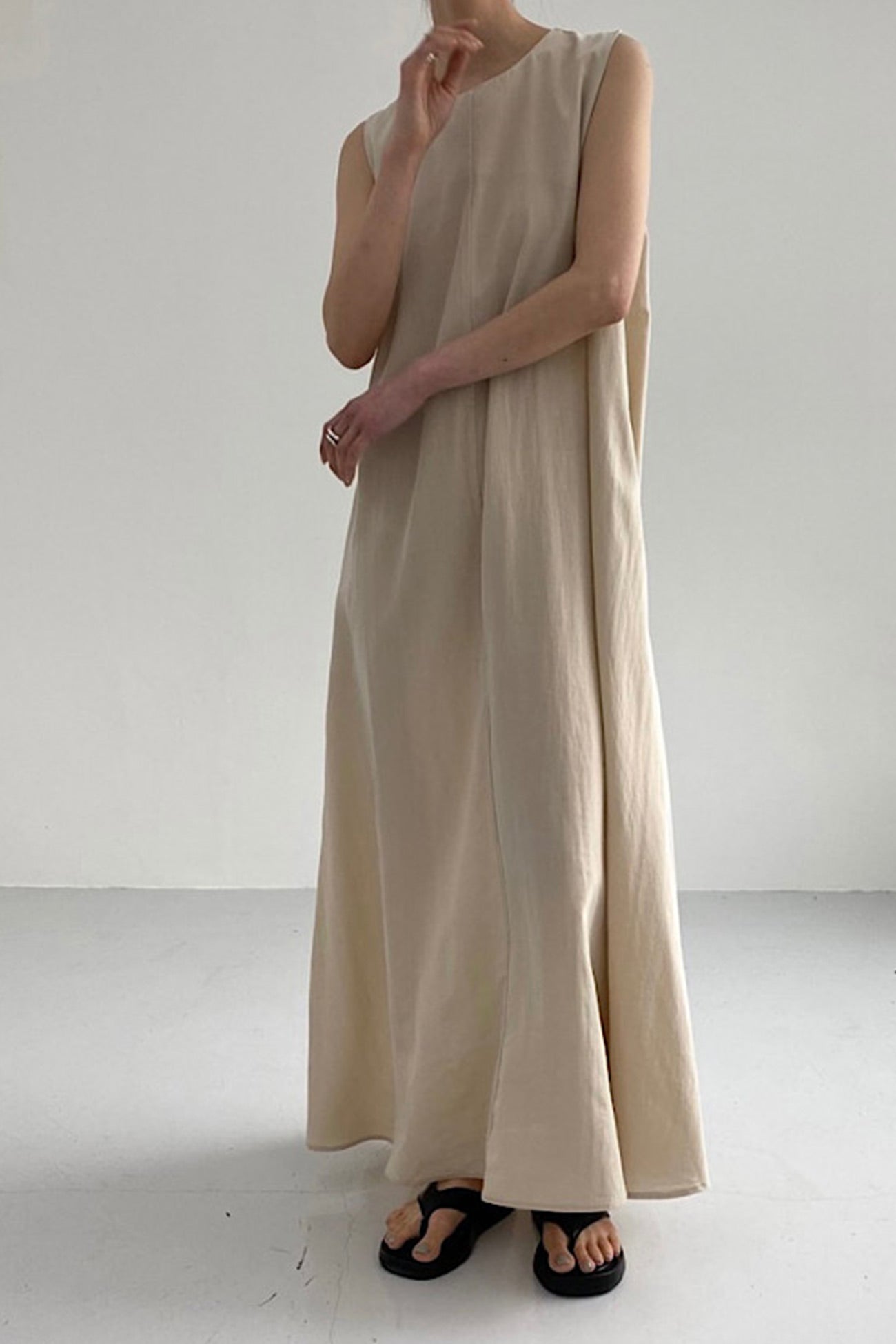 Cotton Loose Pocketed Tank Dress - Fashionpara