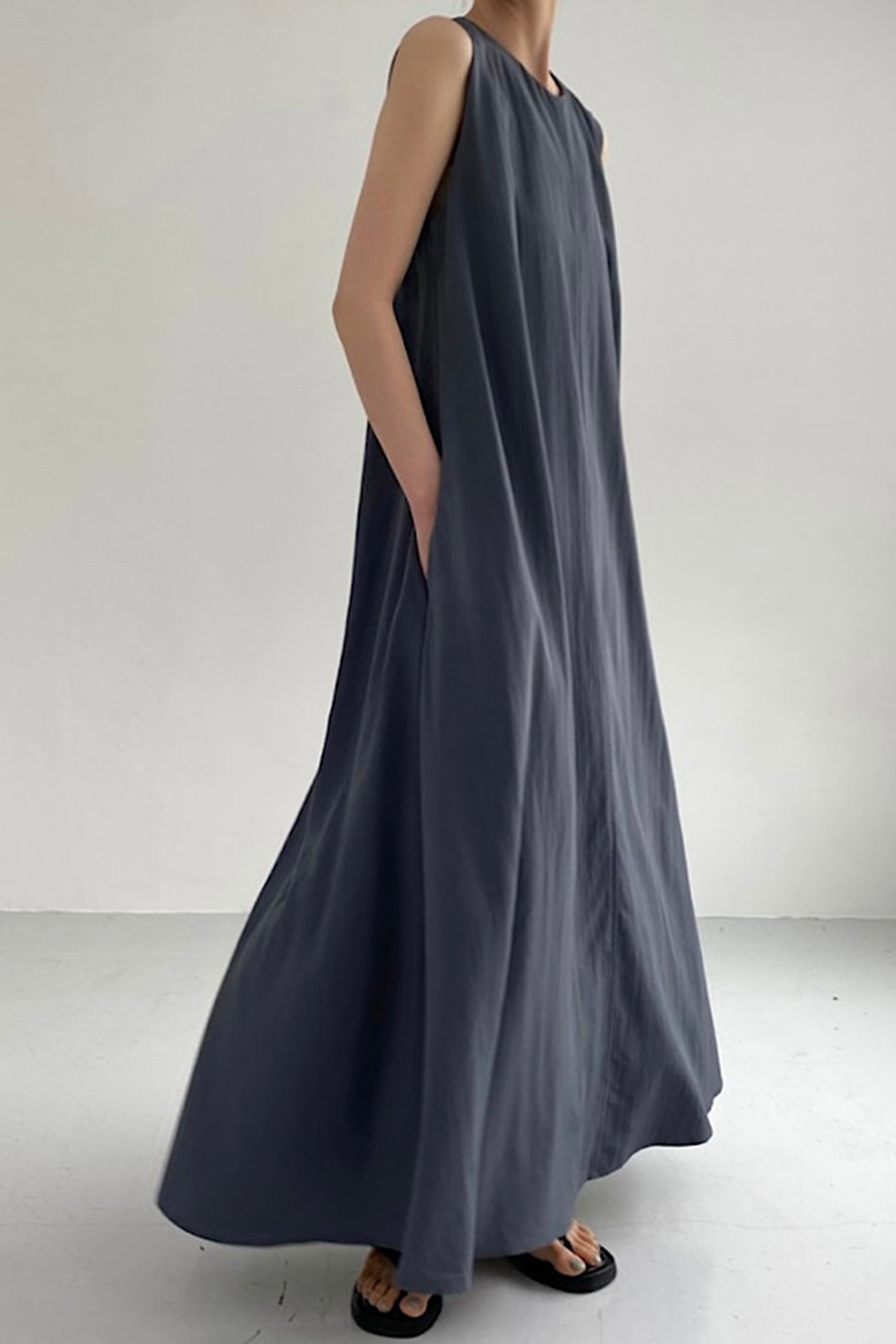 Cotton Loose Pocketed Tank Dress - Fashionpara