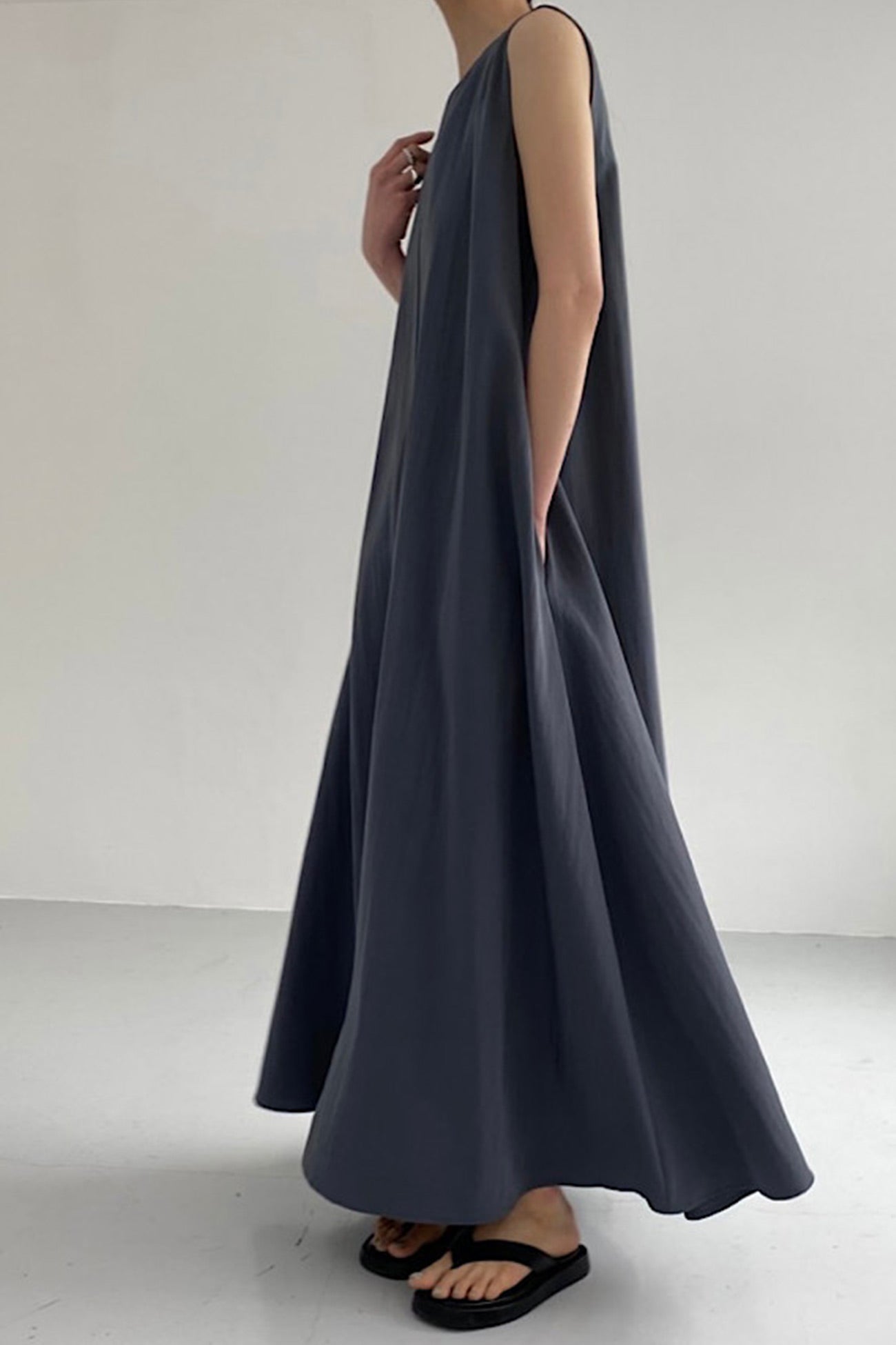 Cotton Loose Pocketed Tank Dress - Fashionpara