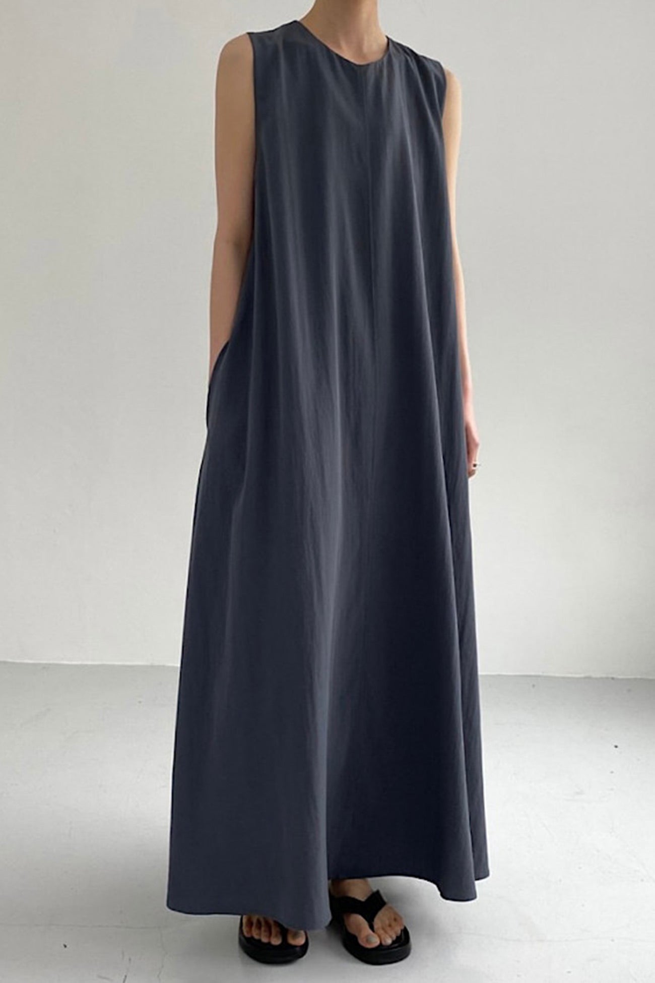 Cotton Loose Pocketed Tank Dress - Fashionpara