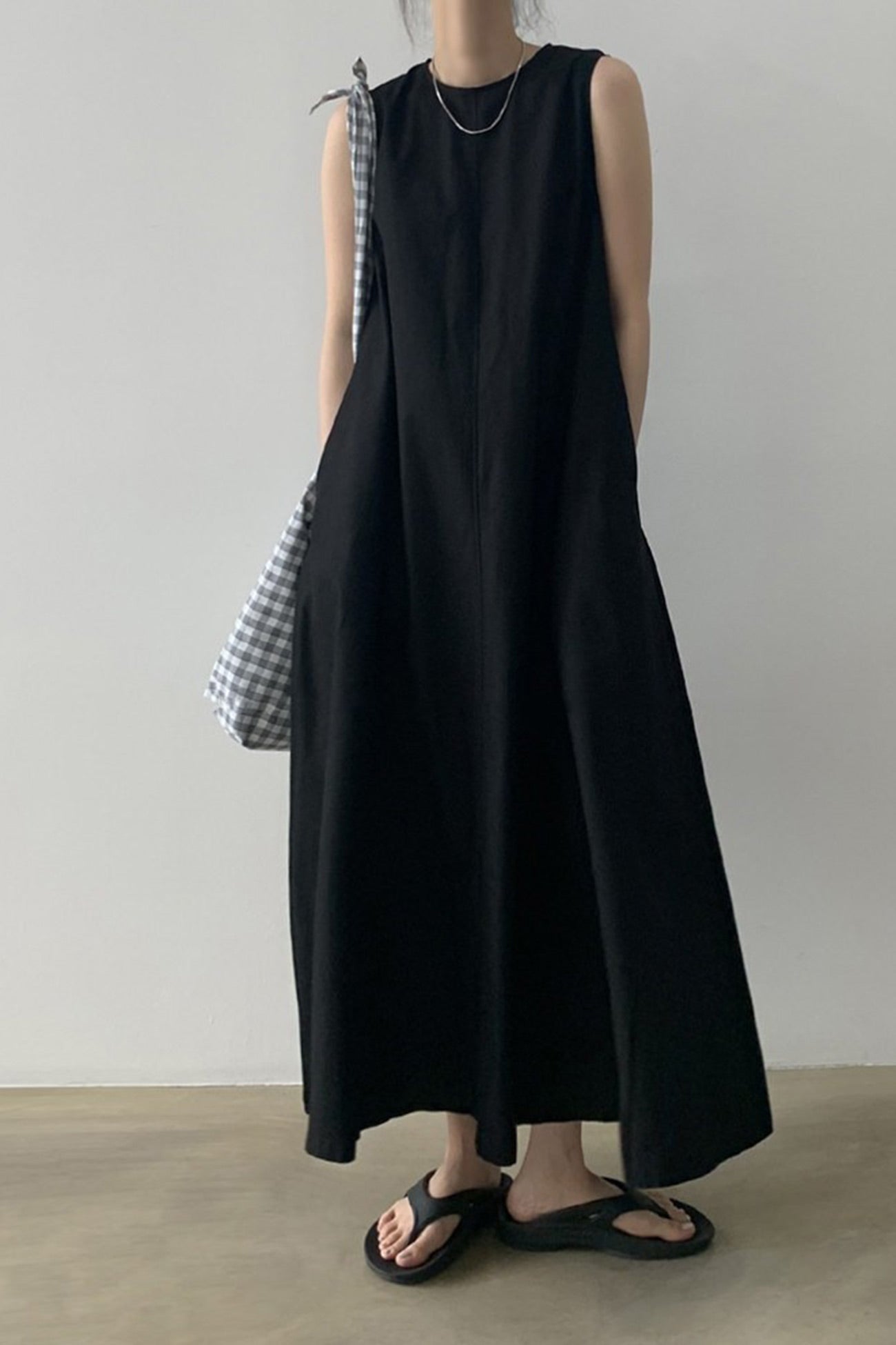 Cotton Loose Pocketed Tank Dress - Fashionpara