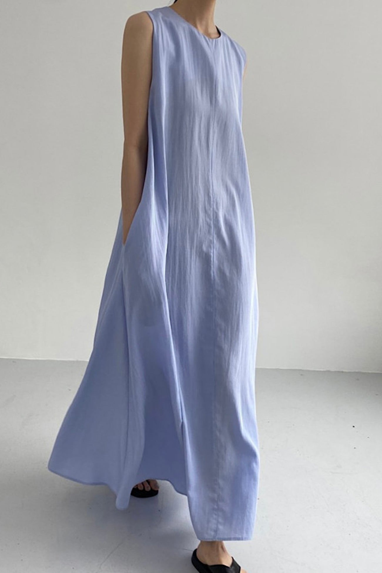 Cotton Loose Pocketed Tank Dress - Fashionpara