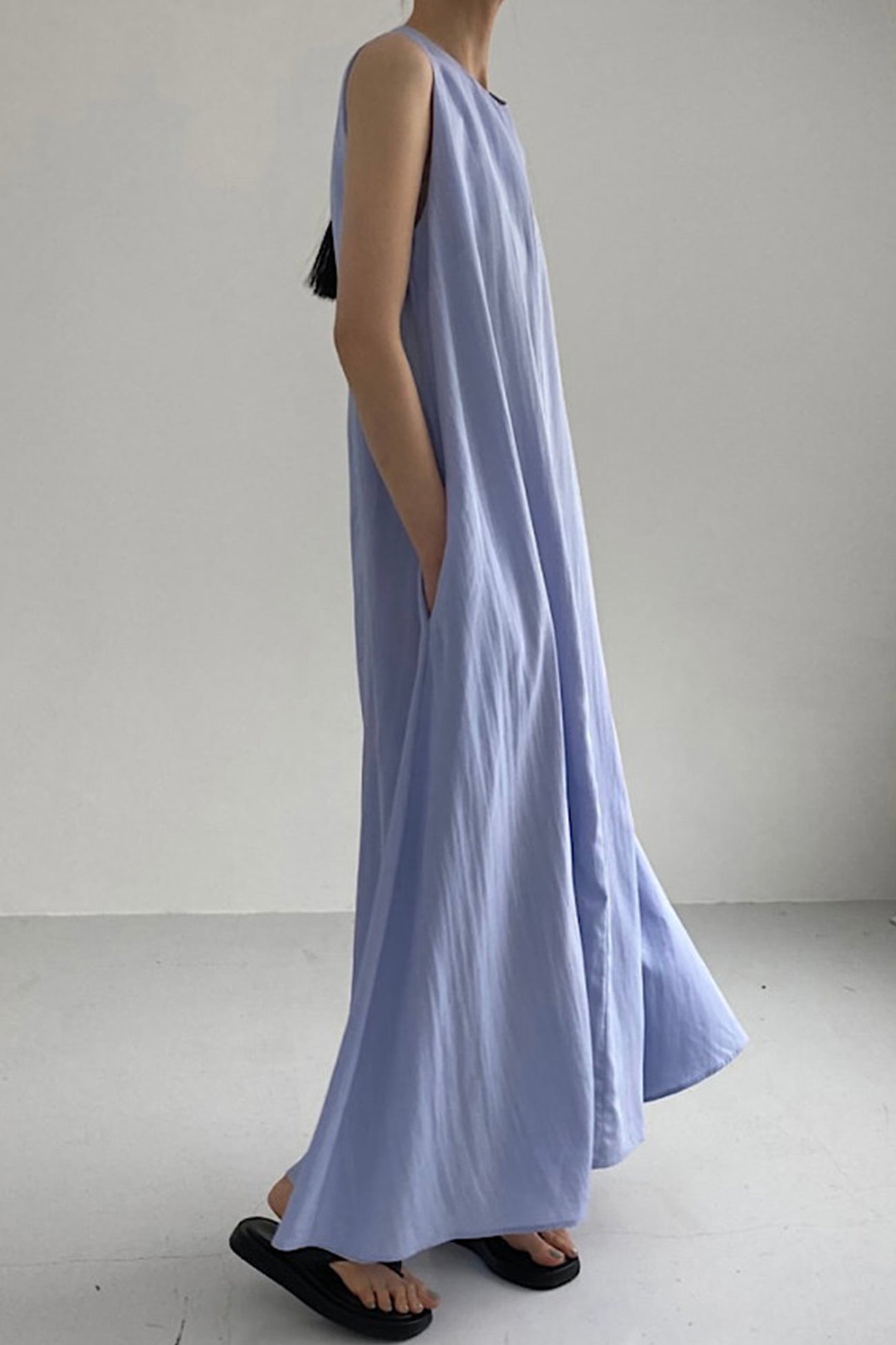 Cotton Loose Pocketed Tank Dress - Fashionpara