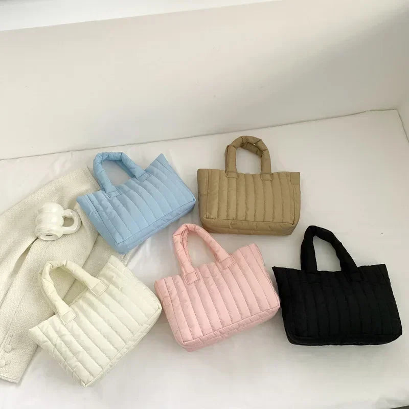 Cotton Padded Quilted Solid Color Commuter Handbag