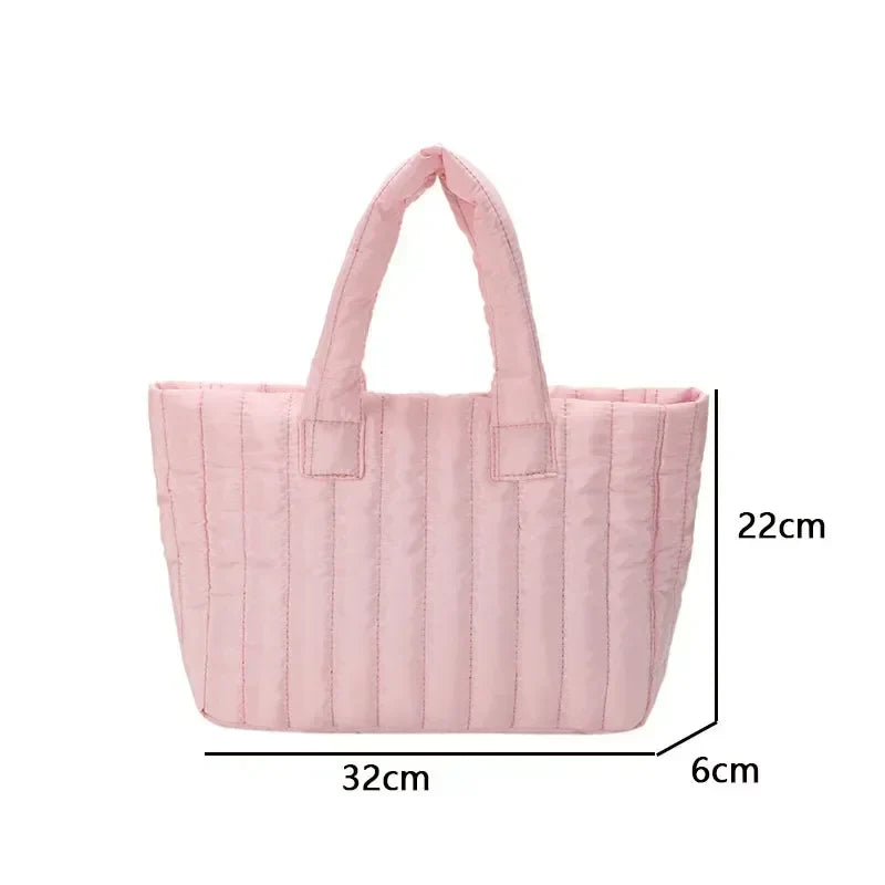 Cotton Padded Quilted Solid Color Commuter Handbag