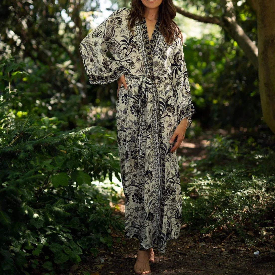 Cotton Rayon Kimono Boho Beach Cover up Loose Dress - Fashionpara