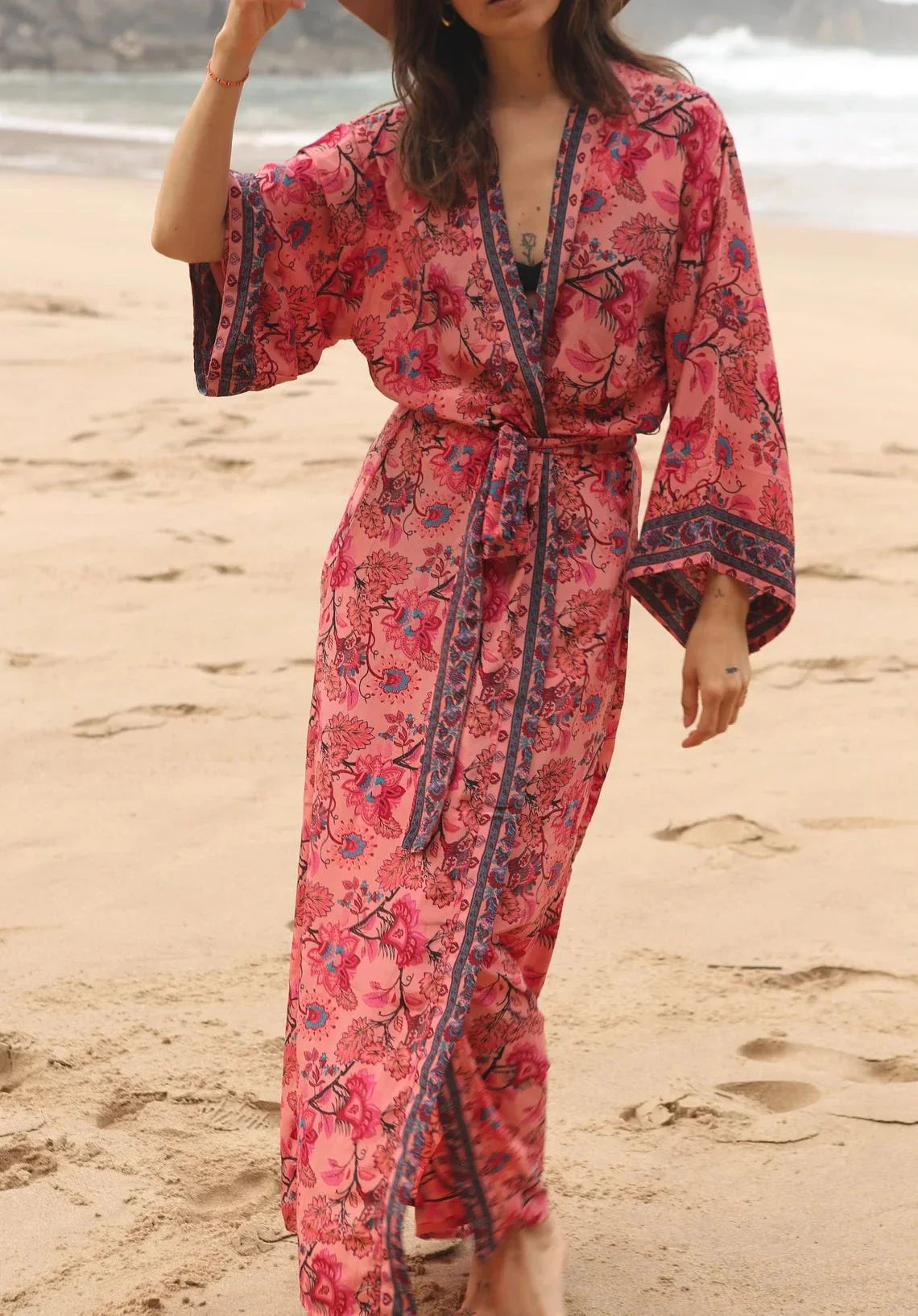 Cotton Rayon Kimono Boho Beach Cover up Loose Dress - Fashionpara