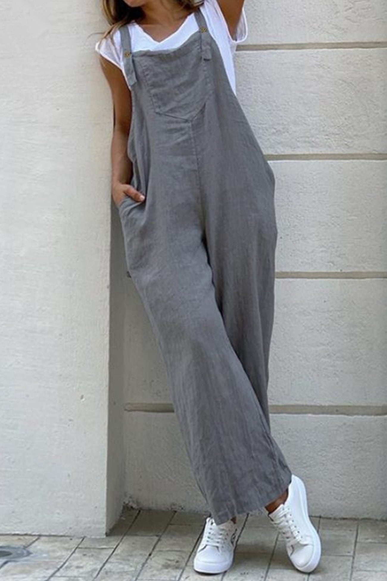 Cotton Solid Button-down Overalls - Fashionpara