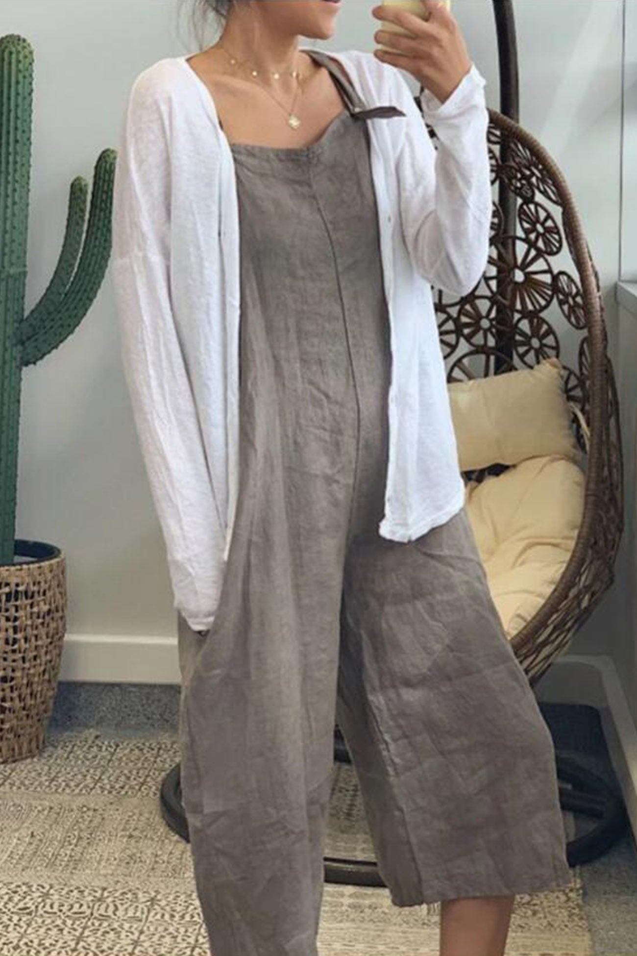 Cotton Solid Cropped Pants Jumpsuits