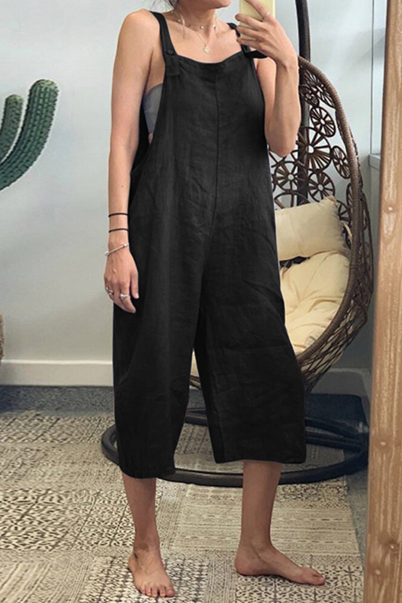 Cotton Solid Cropped Pants Jumpsuits