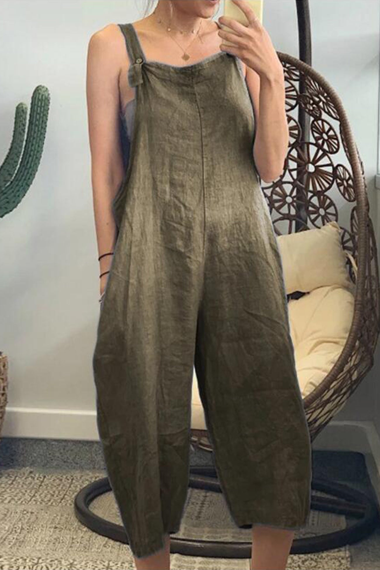 Cotton Solid Cropped Pants Jumpsuits