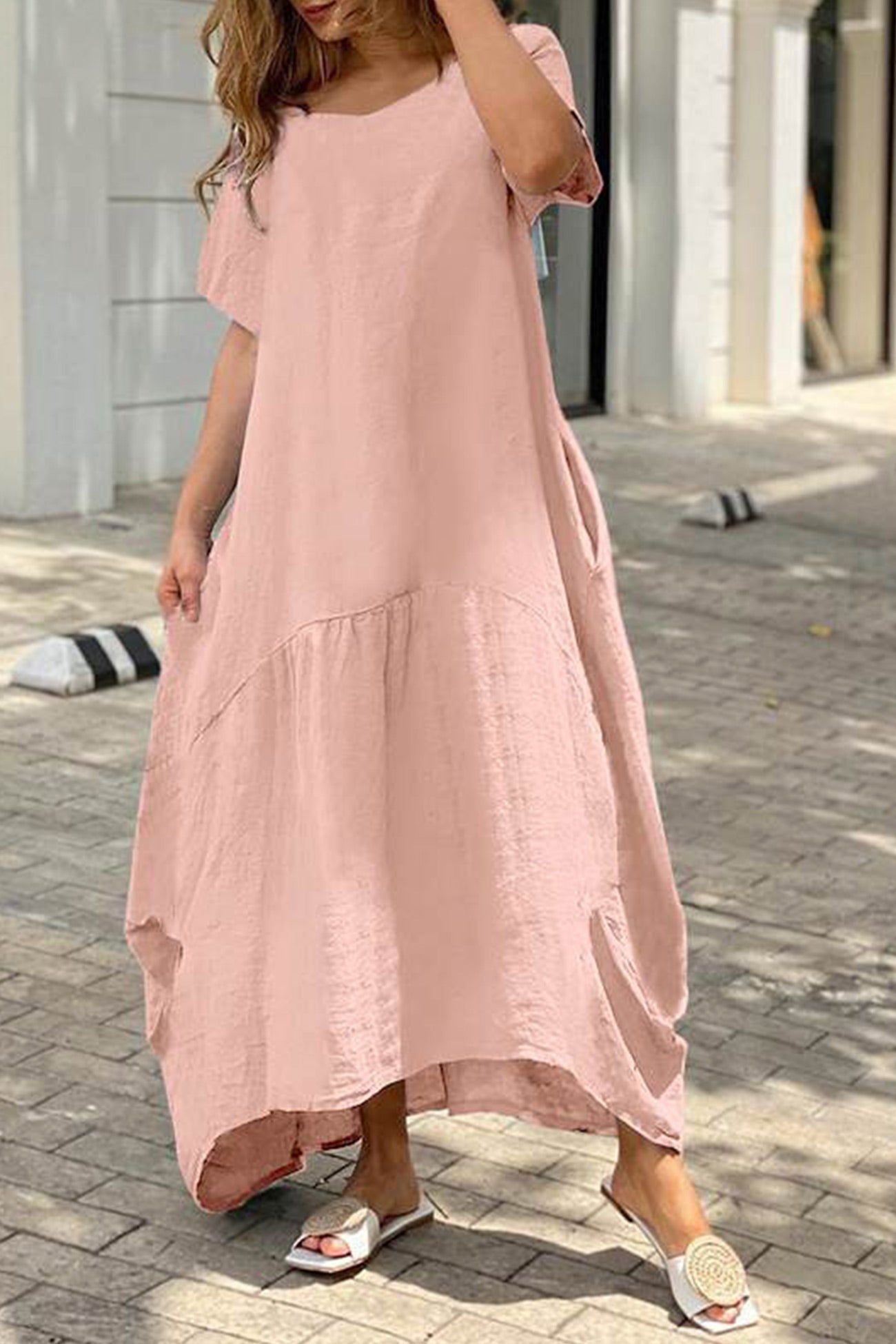 Cotton Solid Large Hem Maxi Dress