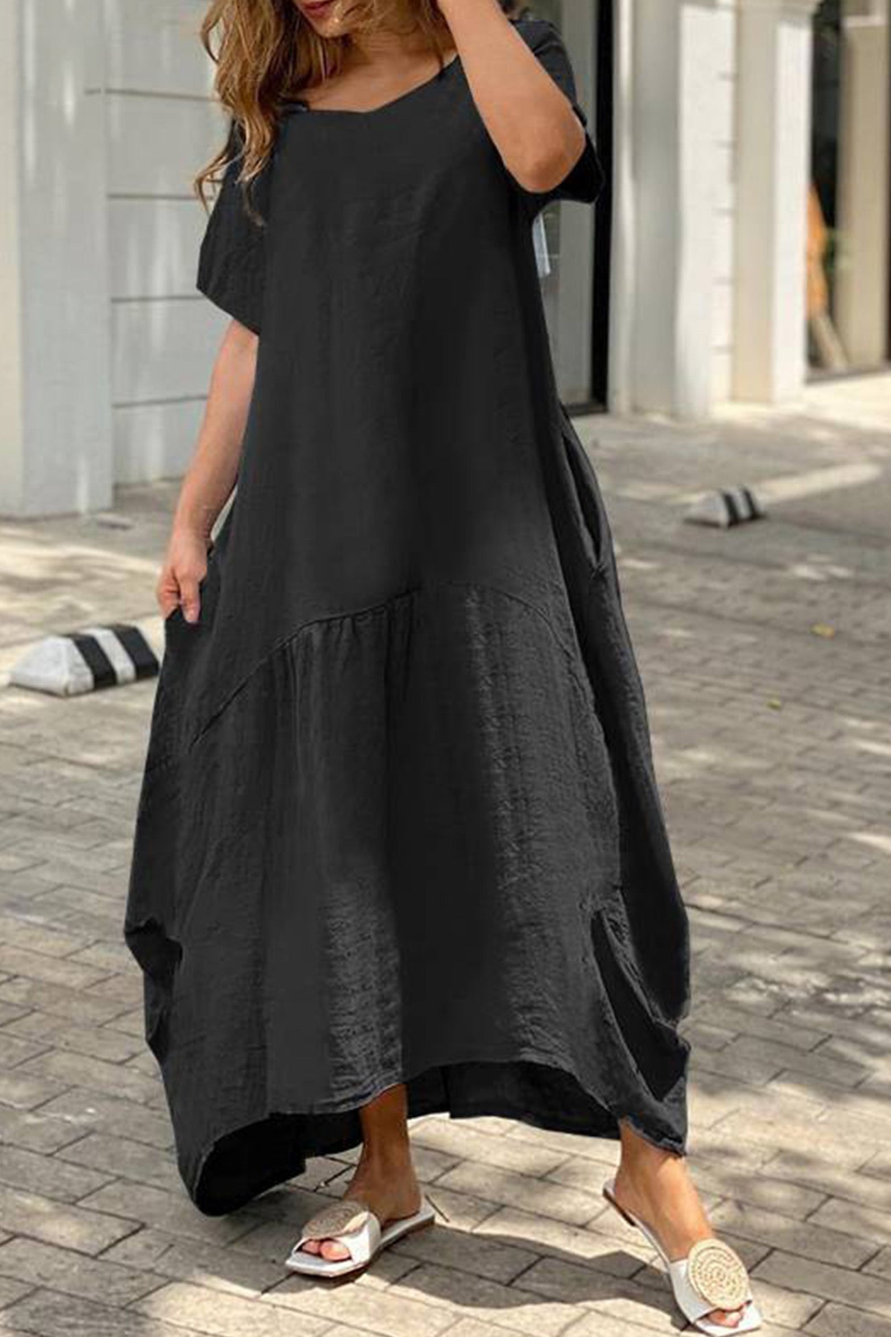 Cotton Solid Large Hem Maxi Dress