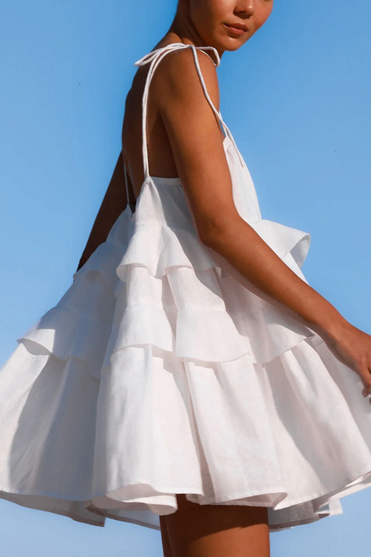 Cotton Tie-straps Tiered Cami Babydoll Dress - Fashionpara