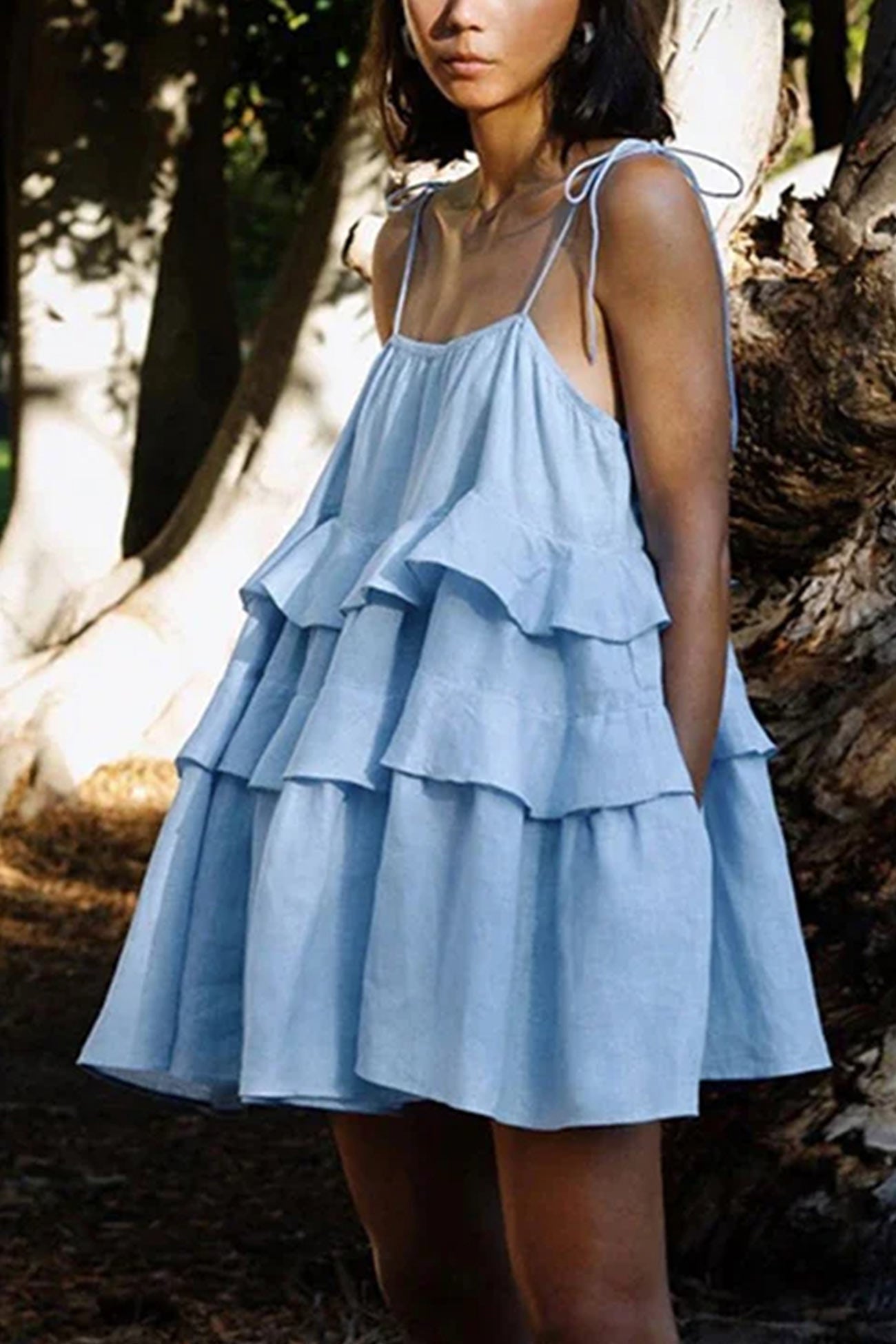 Cotton Tie-straps Tiered Cami Babydoll Dress - Fashionpara