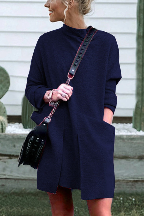Solid Pockets Scoop Cotton Dress - Mislish