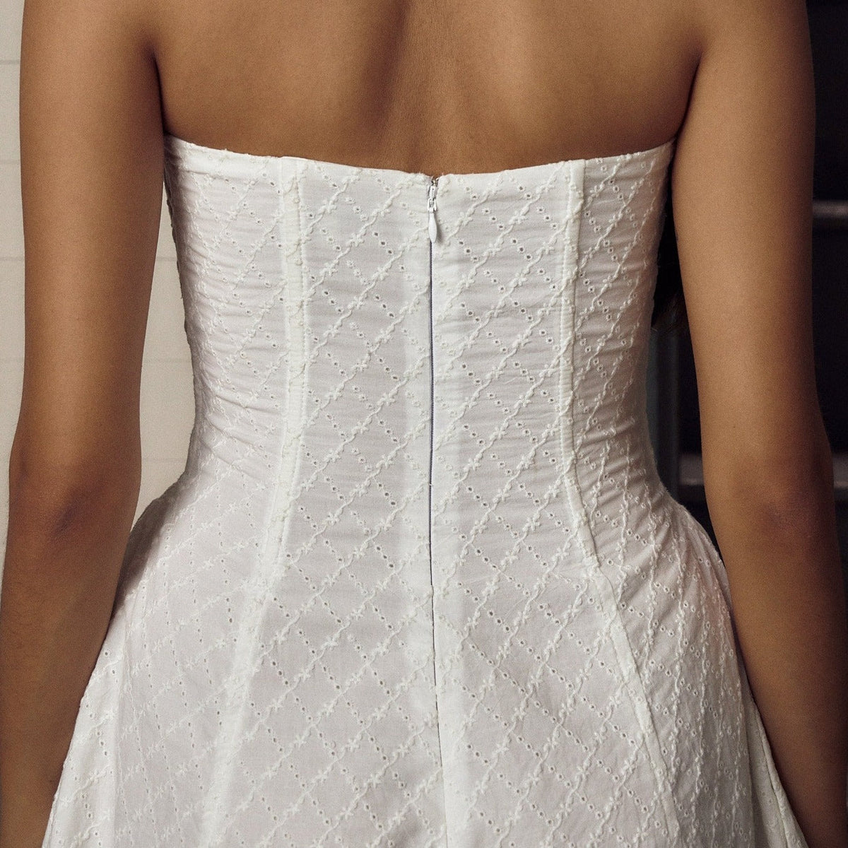 Eyelet Halter Neck Lace-Up Corset Flared Mini Dress 7