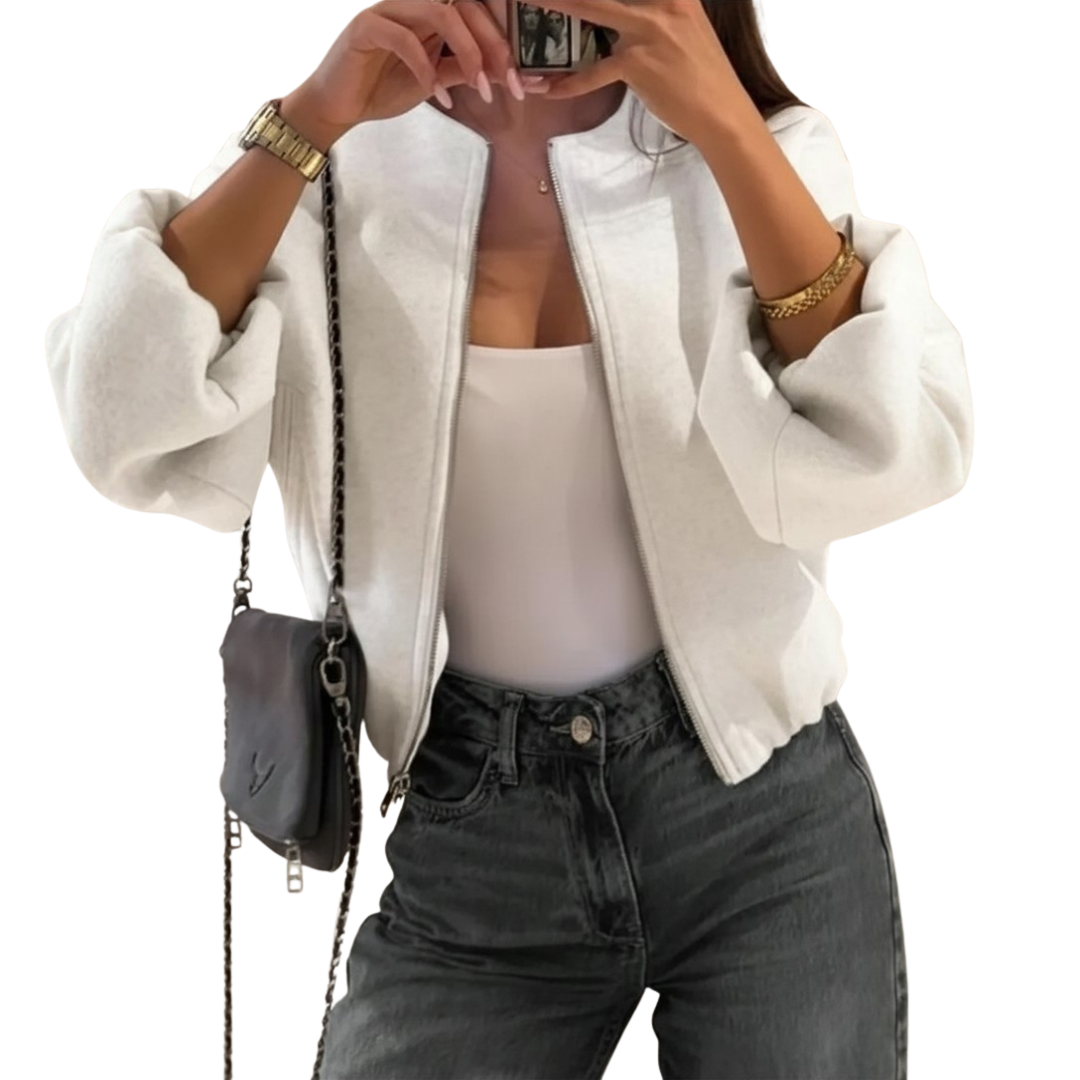 Collarless Zip Front Cropped Jacket