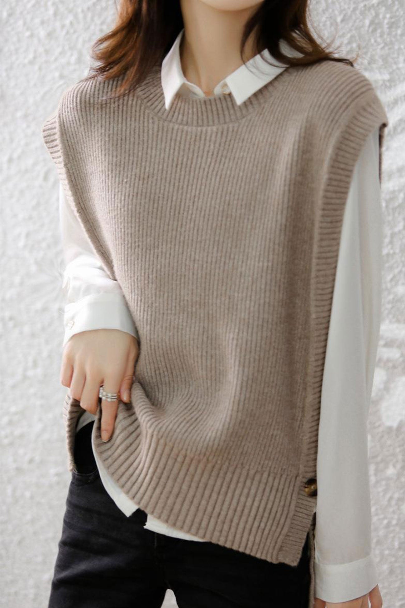 AROLORA Solid Color Wool Sweater Vest for Timeless Style
