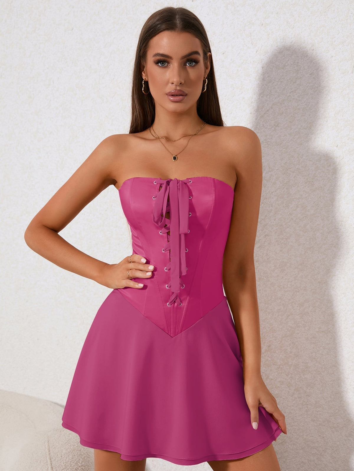 Strapless Corset Lace Up Fit and Flare Mini Dress 28
