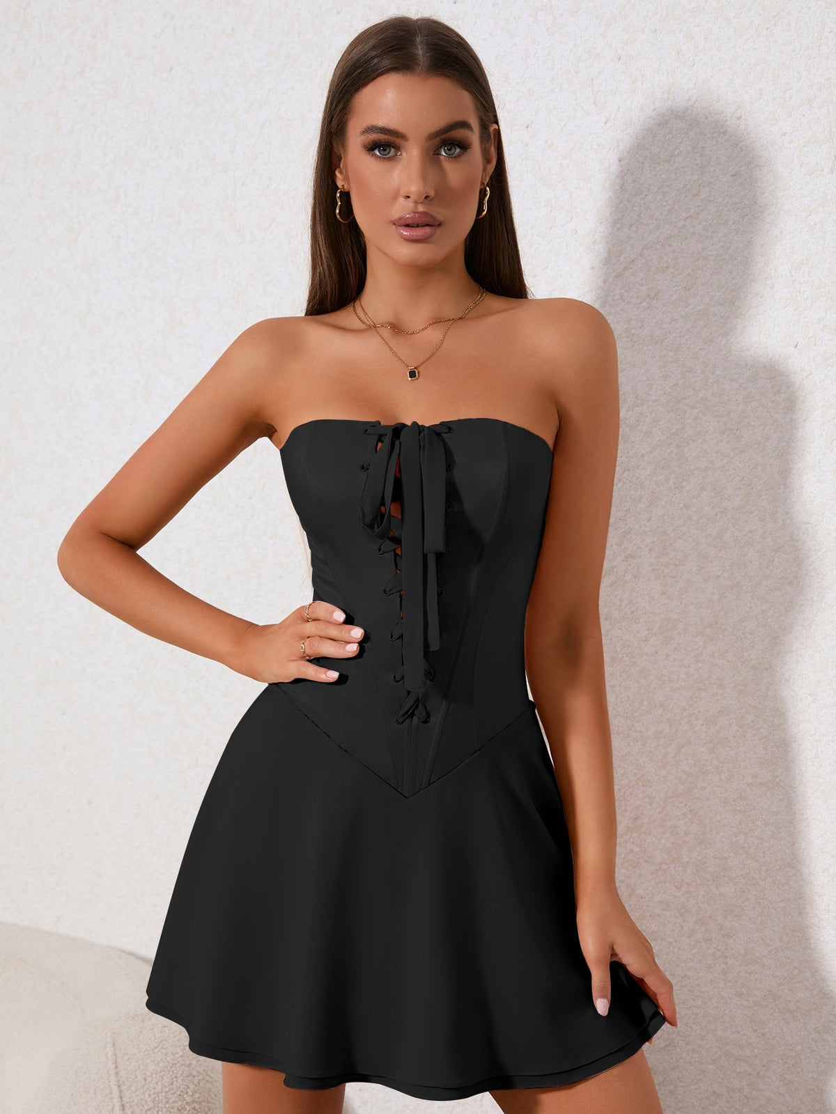 Strapless Corset Lace Up Fit and Flare Mini Dress