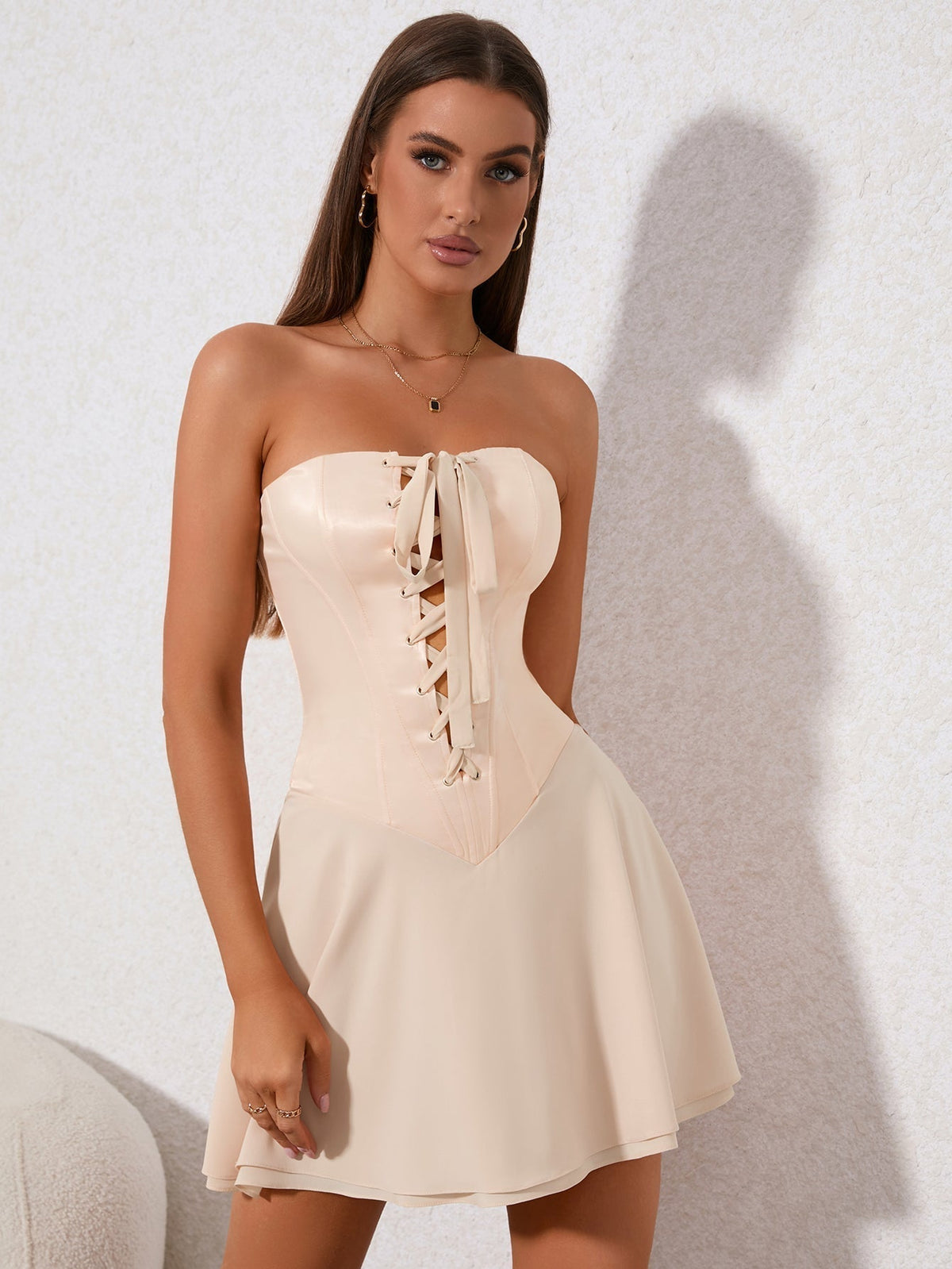 Strapless Corset Lace Up Fit and Flare Mini Dress - View 14