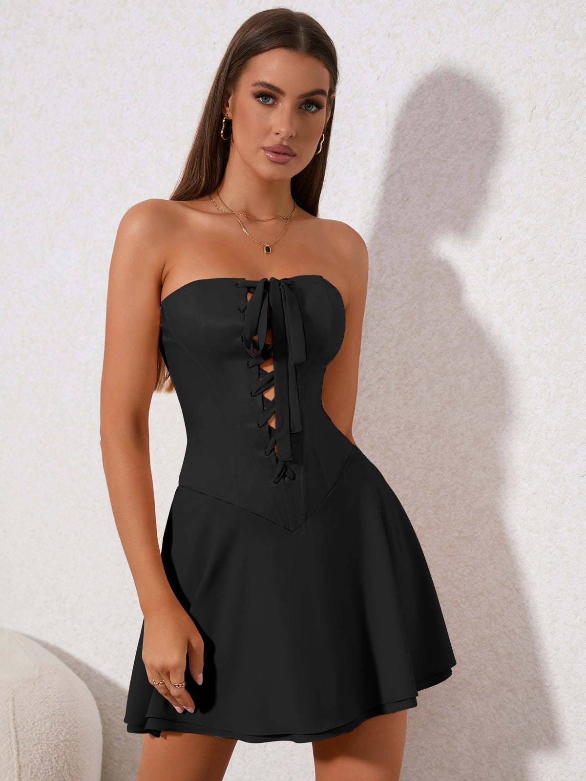 Strapless Corset Lace Up Fit and Flare Mini Dress - View 24
