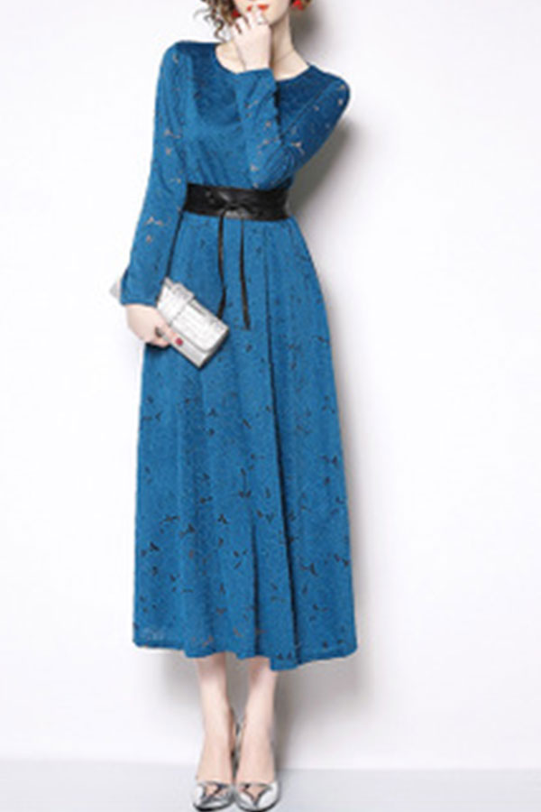 Crochet Eyelet Lace-up Lace Dress - Mislish