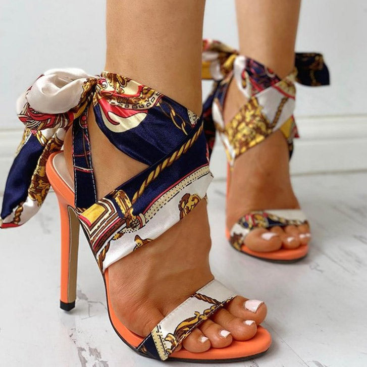 Crossover Strap Lace-up Stilettos Platform Sandals - Mislish