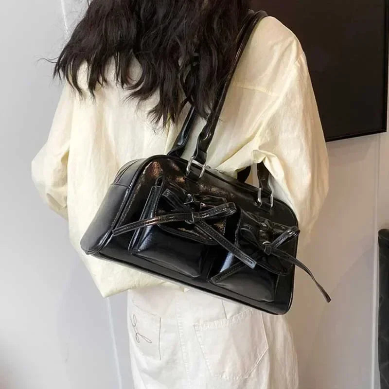 Cute Bow Tie PU Leather Underarm Shoulder Bag