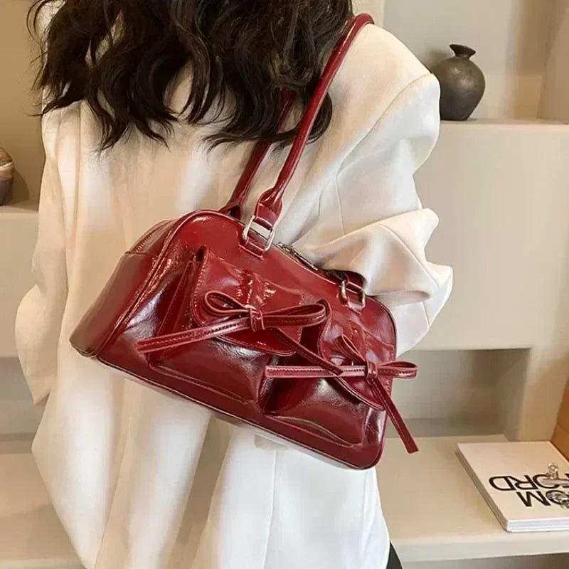 Cute Bow Tie PU Leather Underarm Shoulder Bag