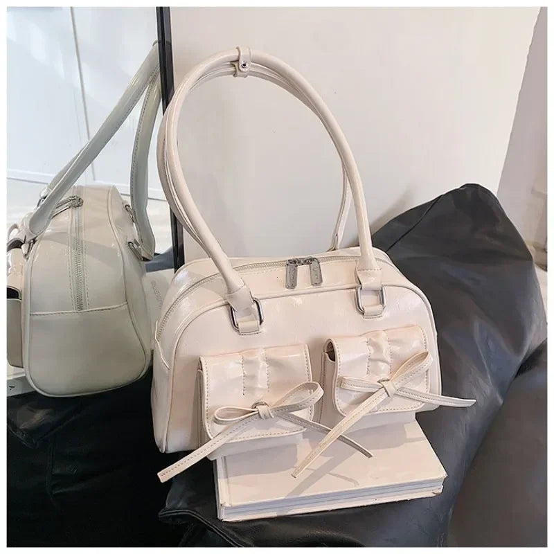 PU Leather Bow Shoulder Handbag