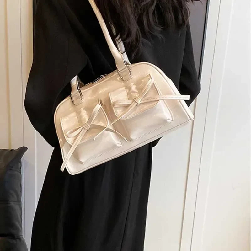 PU Leather Bow Shoulder Handbag