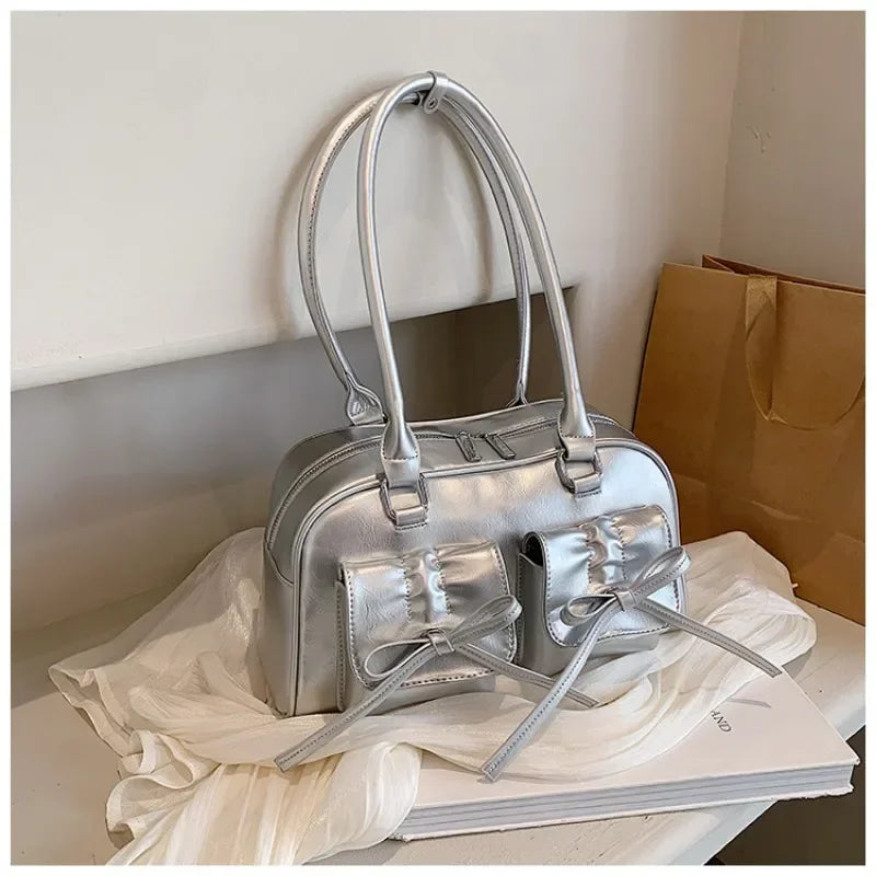 PU Leather Bow Shoulder Handbag