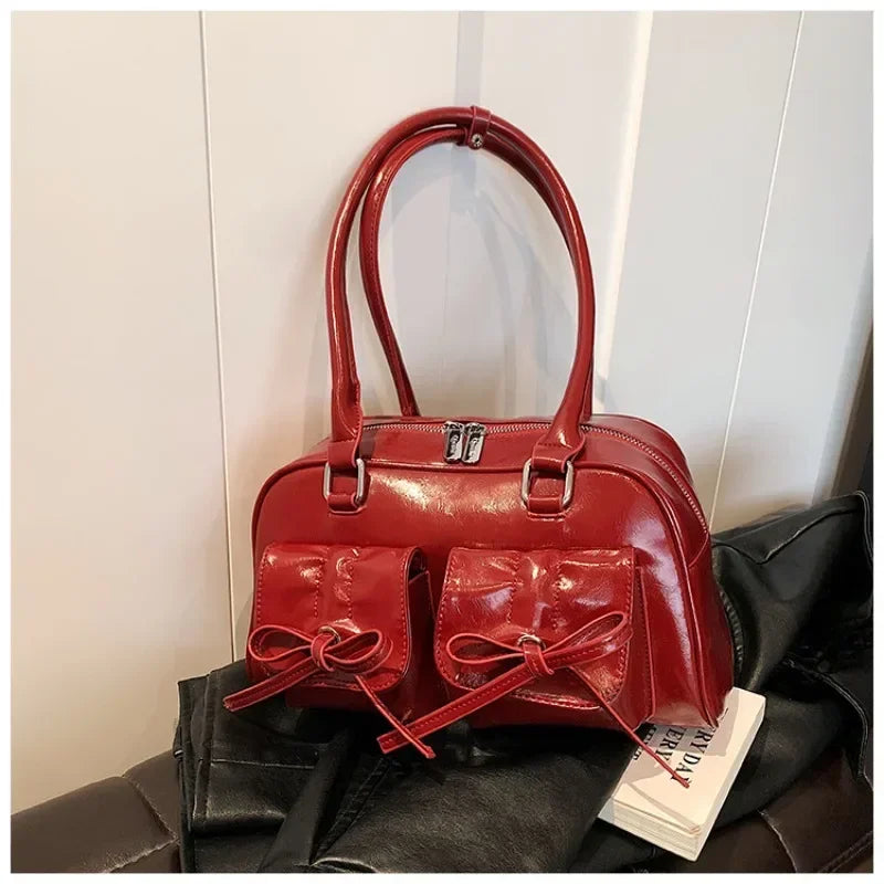 PU Leather Bow Shoulder Handbag