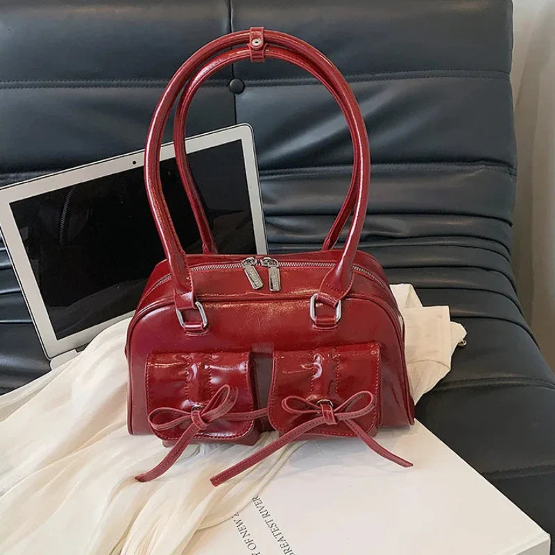 PU Leather Bow Shoulder Handbag