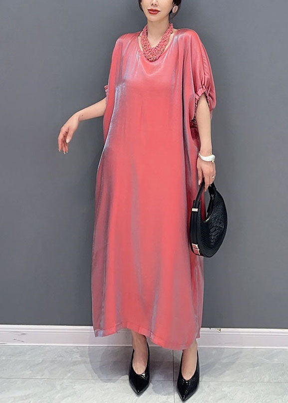 Metallic Iridescent Round Neck Gathered Cuff Midi Dress - View 2