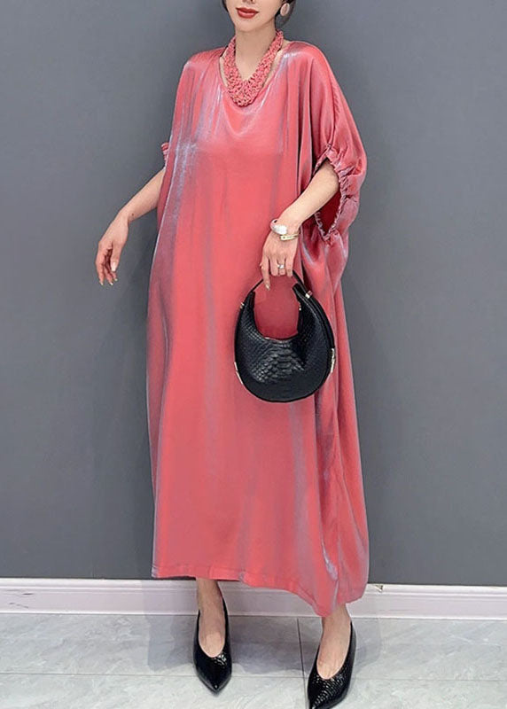 Metallic Iridescent Round Neck Gathered Cuff Midi Dress - View 3