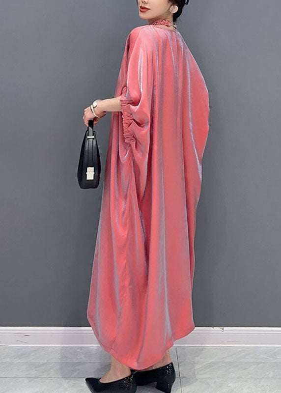 Metallic Iridescent Round Neck Gathered Cuff Midi Dress - View 4