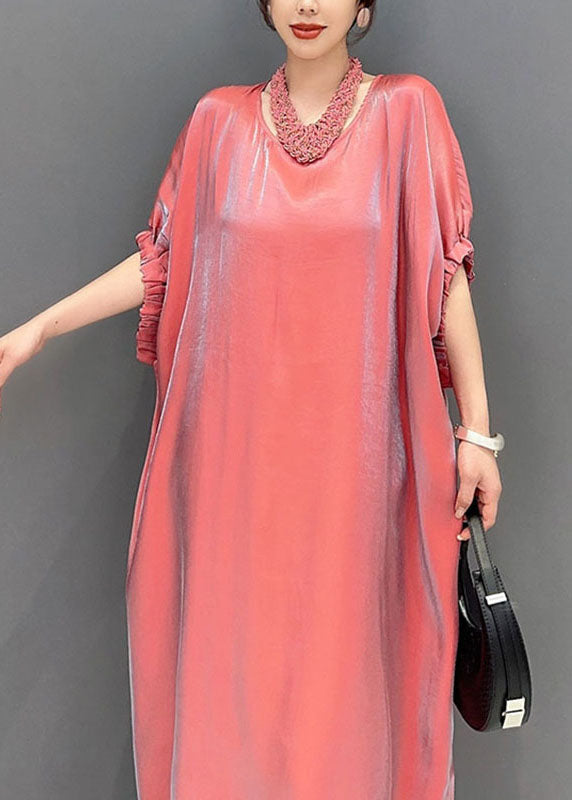 Metallic Iridescent Round Neck Gathered Cuff Midi Dress - View 5