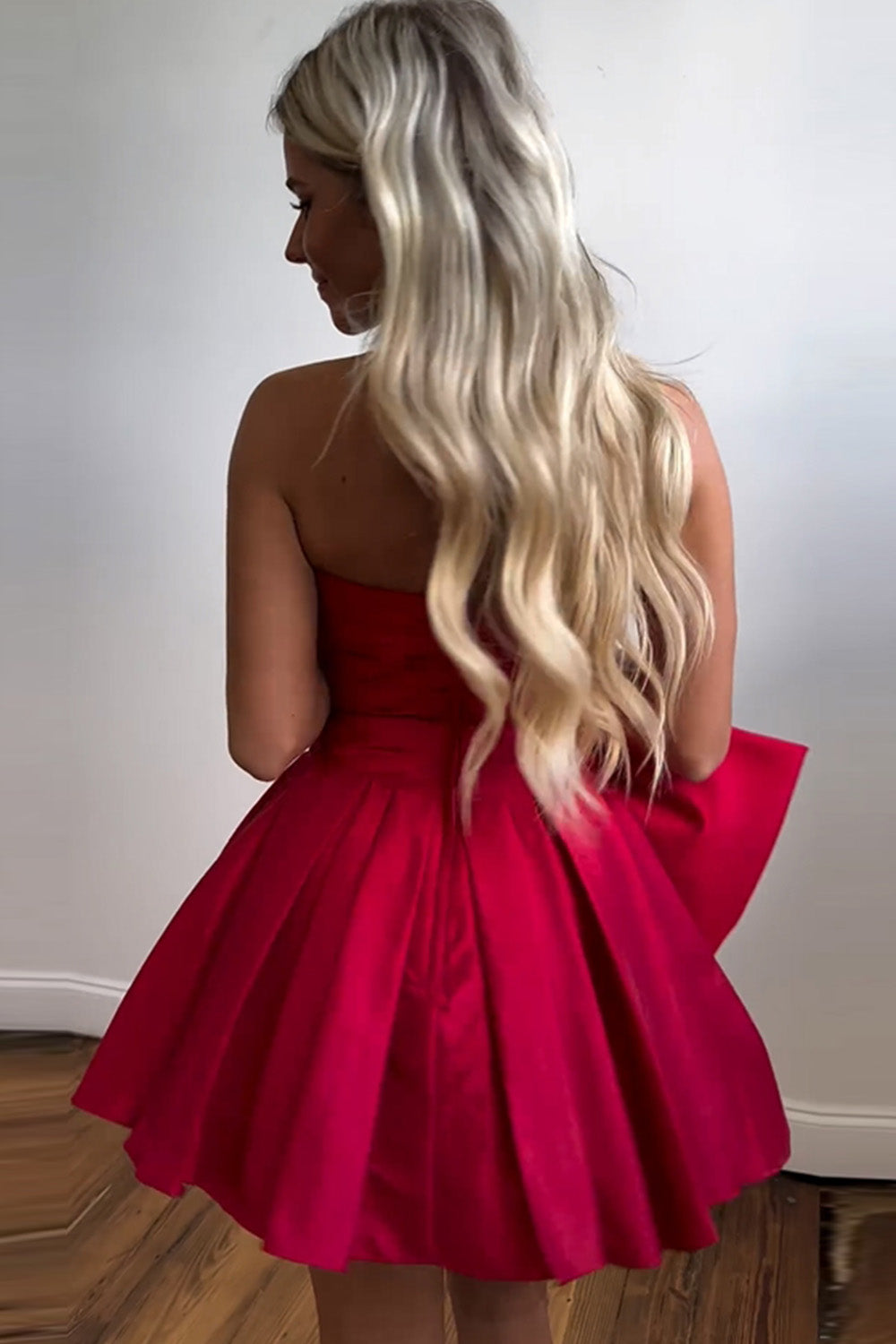 Cute A-Line Strapless Short Satin Homecoming Dress With Bowknot - Fashionpara