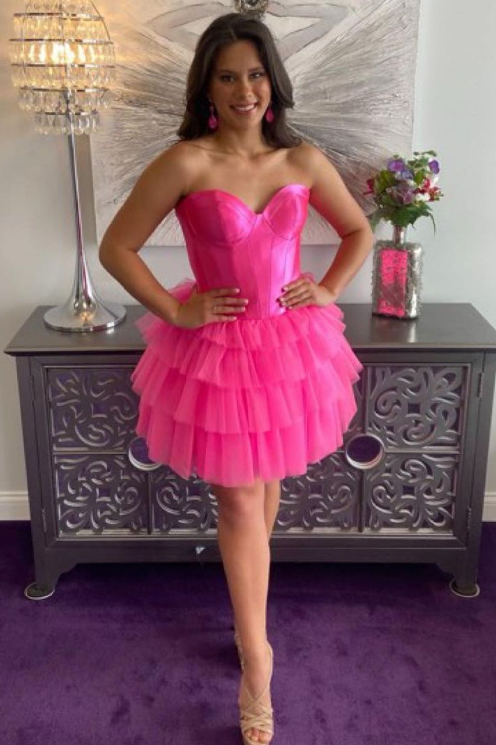 Cute A-Line Sweetheart Tiered Tulle Homecoming Dress - Fashionpara
